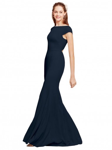Outlet Sleeveless Stretch Crepe Open Back A-Line Dark Navy Sexy Evening Dress Canada