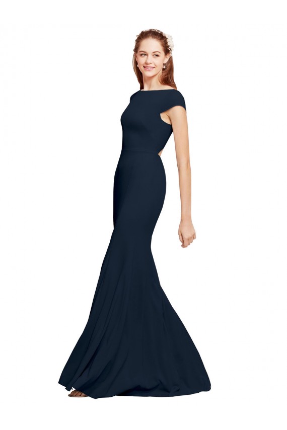 Outlet Sleeveless Stretch Crepe Open Back A-Line Dark Navy Sexy Evening Dress Canada