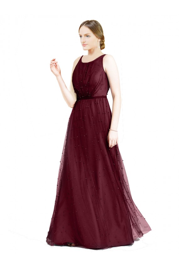 Outlet Sleeveless Tulle Keyhole Back A-Line Burgundy Semi Formal Evening Dress Canada