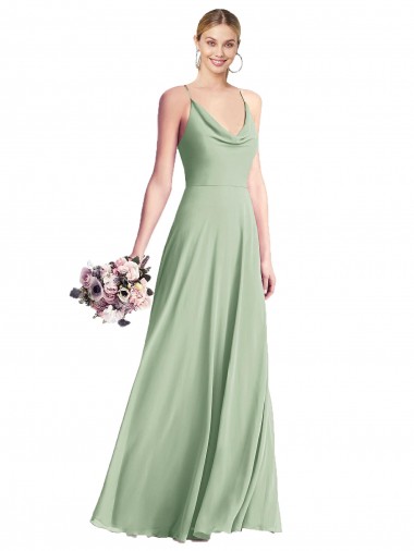 Outlet Sleeveless Chiffon V-Back A-Line Sage Maxi Evening Dress Canada