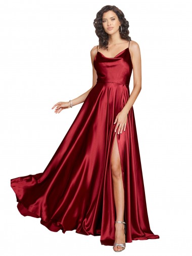 Outlet Sleeveless Silky Satin Low Back A-Line Burgundy Sexy Evening Dress Canada