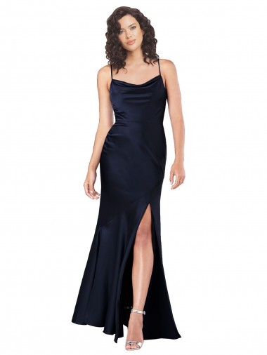 Outlet Sleeveless Silky Satin A-Line Dark Navy Sexy Evening Dress Canada