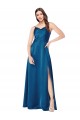 Outlet Sleeveless Silky Satin Low Back A-Line Peacock Blue Evening Dress Canada