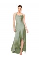 Outlet Sleeveless Silky Satin Criss Cross Open Back A-Line Smoke Green Evening Dress Canada