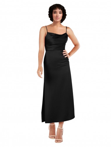 Outlet Sleeveless Silky Satin A-Line Black Evening Dress Canada