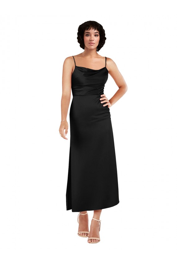 Outlet Sleeveless Silky Satin A-Line Black Evening Dress Canada