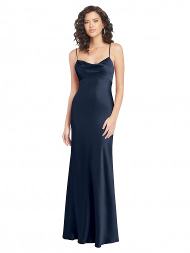 Outlet Sleeveless Stretch Satin Open Back A-Line Dark Navy Evening Dress Canada