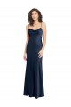 Outlet Sleeveless Stretch Satin Open Back A-Line Dark Navy Evening Dress Canada
