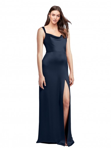 Outlet Sleeveless Stretch Satin Low Back A-Line Dark Navy Evening Dress Canada