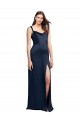 Outlet Sleeveless Stretch Satin Low Back A-Line Dark Navy Evening Dress Canada