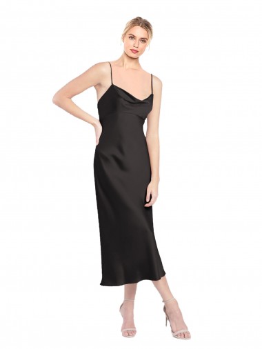 Outlet Sleeveless Stretch Satin Low Back A-Line Black Evening Dress Canada