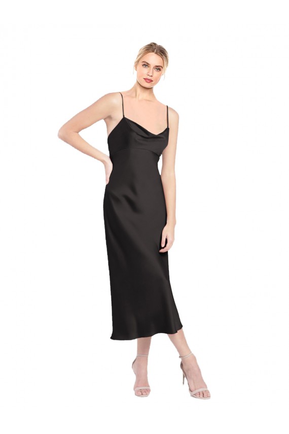 Outlet Sleeveless Stretch Satin Low Back A-Line Black Evening Dress Canada