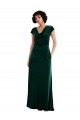 Outlet Cap Sleeves Stretch Velvet A-Line Dark Green Maxi Evening Dress Canada