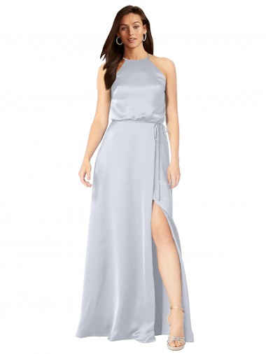 Outlet Sleeveless Silky Satin Low Back A-Line Fog Evening Dress Canada