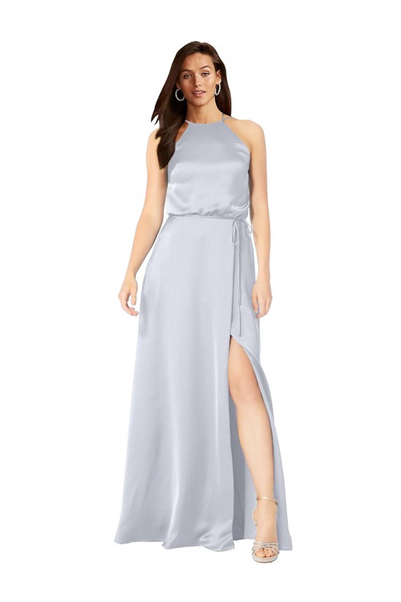 Outlet Sleeveless Silky Satin Low Back A-Line Fog Evening Dress Canada