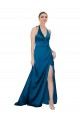 Outlet Sleeveless Silky Satin Open Back A-Line Peacock Blue Evening Dress Canada