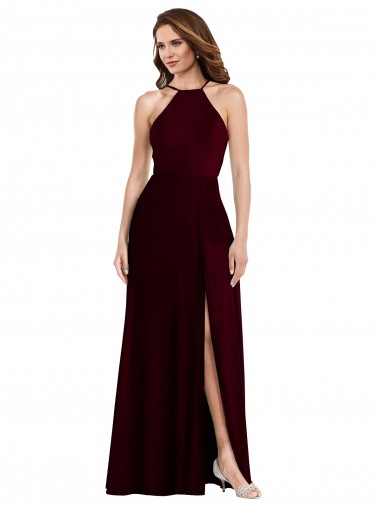 Outlet Sleeveless Soft Chiffon Low Back A-Line Burgundy Gold Maxi Evening Dress Canada
