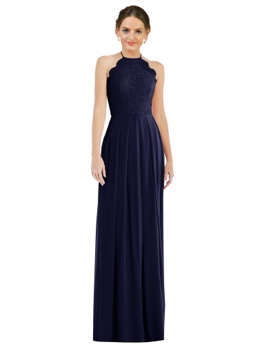 Outlet Sleeveless Soft Chiffon Open Back A-Line Dark Navy Maxi Evening Dress Canada