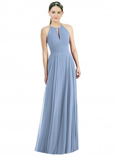 Outlet Sleeveless Soft Chiffon A-Line Dusty Blue Maxi Evening Dresses Canada