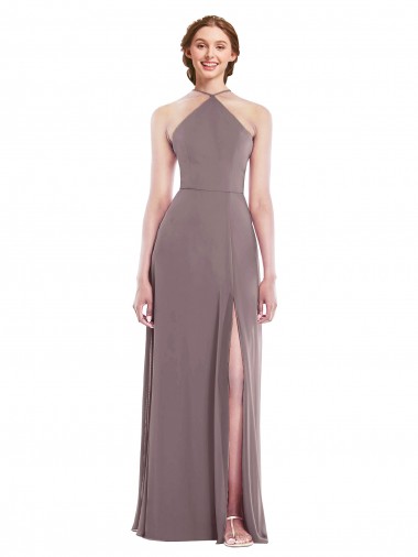 Outlet Sleeveless Soft Chiffon Low Back A-Line Dusty Rose Maxi Evening Dress Canada
