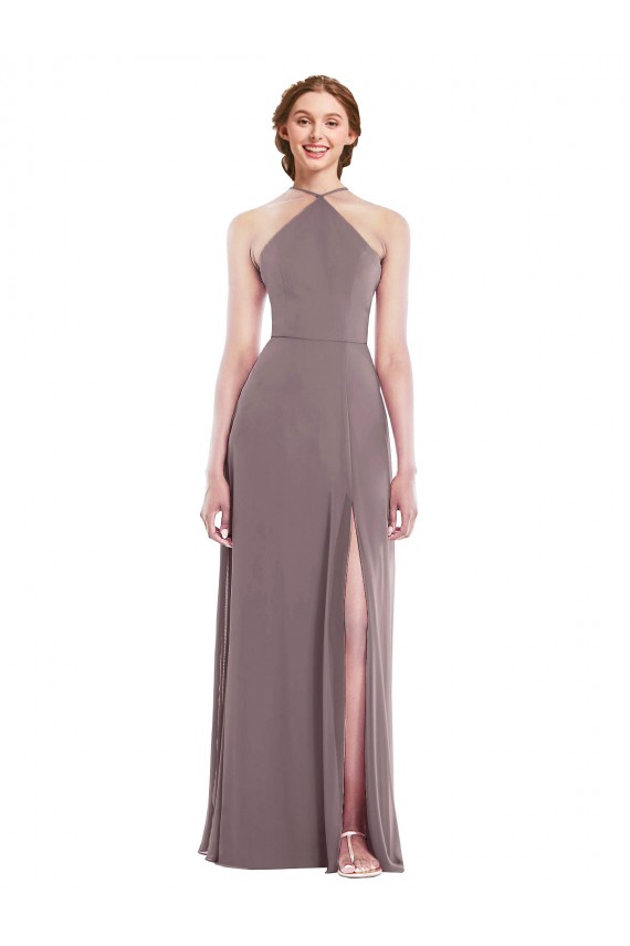 Outlet Sleeveless Soft Chiffon Low Back A-Line Dusty Rose Maxi Evening Dress Canada