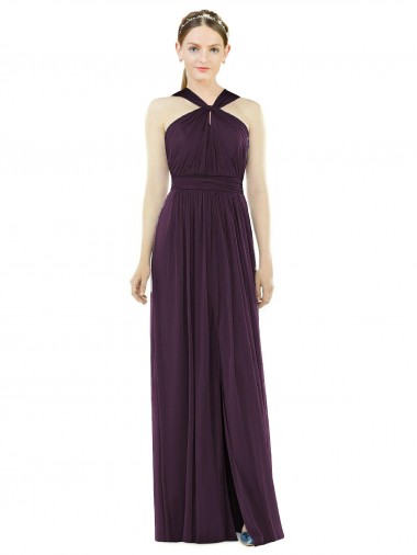 Outlet Sleeveless Soft Chiffon V-Back A-Line Grape Maxi Evening Dress Canada