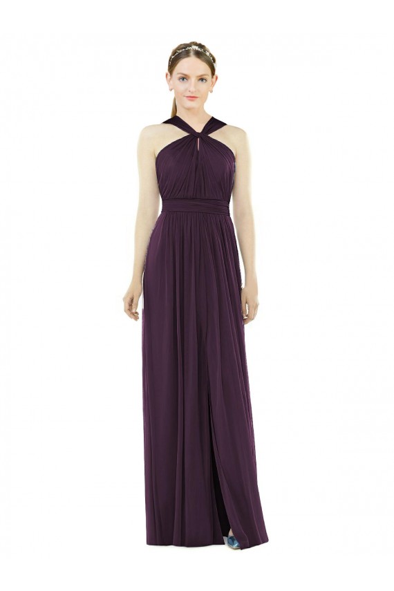 Outlet Sleeveless Soft Chiffon V-Back A-Line Grape Maxi Evening Dress Canada