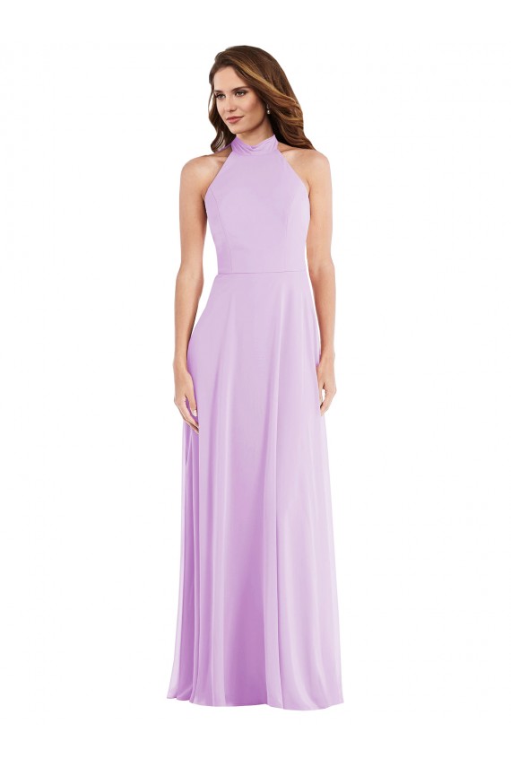 Outlet Sleeveless Soft Chiffon Low Back A-Line Lilac Maxi Evening Dress Canada