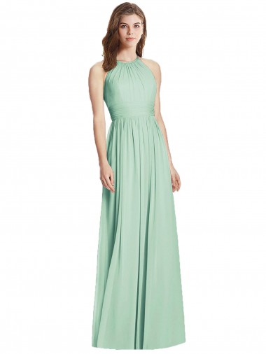 Outlet Sleeveless Soft Chiffon Open Back A-Line Mint Green Maxi Evening Dress Canada