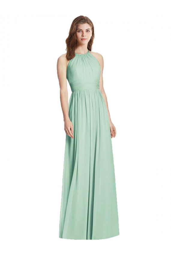 Outlet Sleeveless Soft Chiffon Open Back A-Line Mint Green Maxi Evening Dress Canada