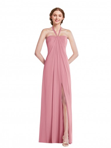 Outlet Sleeveless Soft Chiffon Open Back A-Line Skin Pink Maxi Evening Dress Canada