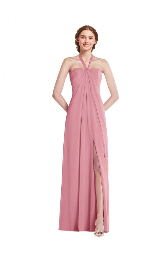 Outlet Sleeveless Soft Chiffon Open Back A-Line Skin Pink Maxi Evening Dress Canada