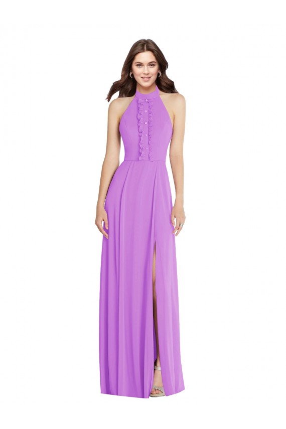 Outlet Sleeveless Soft Chiffon Backless A-Line Violet Maxi Evening Dress Canada