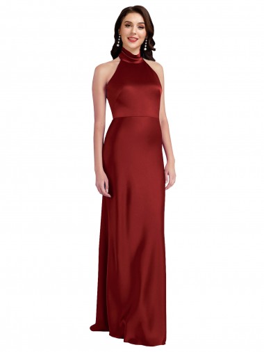 Outlet Sleeveless Stretch Satin Backless A-Line Burgundy Evening Dress Canada