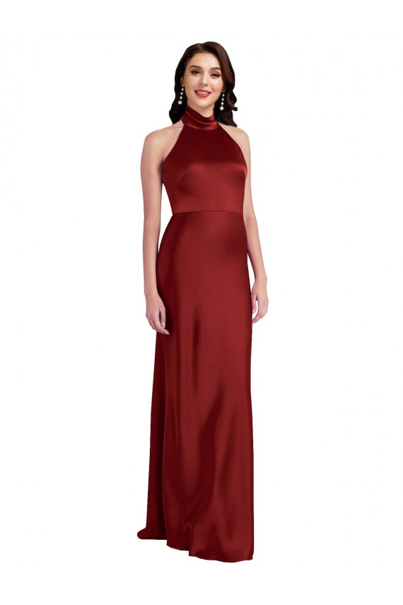 Outlet Sleeveless Stretch Satin Backless A-Line Burgundy Evening Dress Canada