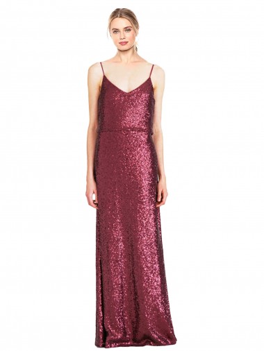 Outlet Sleeveless Sequin A-Line Burgundy Evening Dress Canada