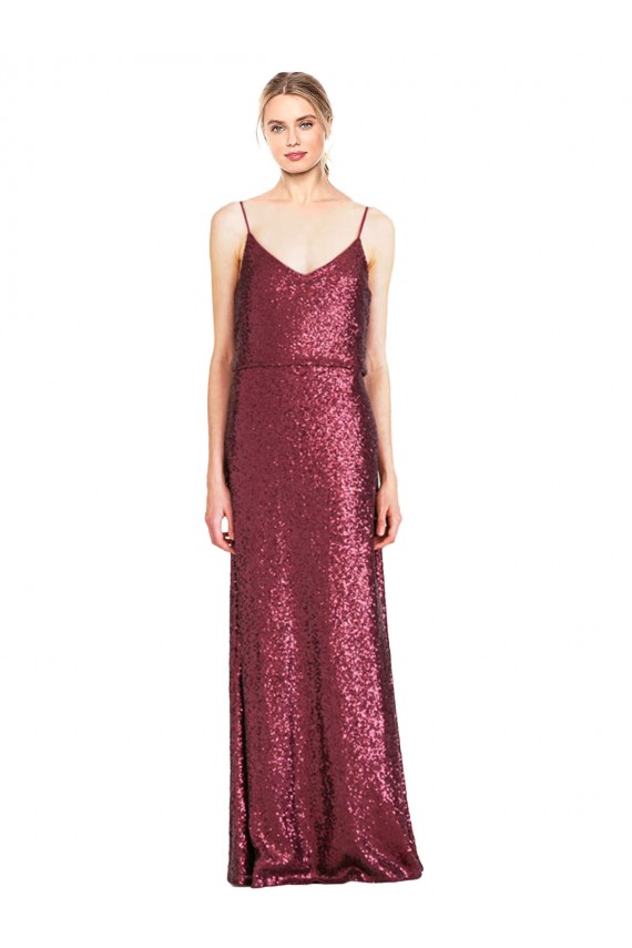 Outlet Sleeveless Sequin A-Line Burgundy Evening Dress Canada