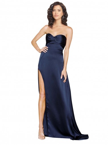 Outlet Sleeveless Silky Satin Low Back A-Line Sapphire Sexy Evening Dress Canada
