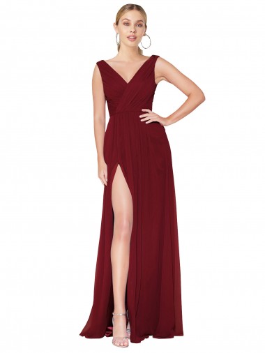 Outlet Sleeveless Soft Chiffon V-Back A-Line Burgundy Evening Dress Canada