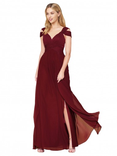 Outlet Sleeveless Soft Chiffon A-Line Burgundy High Neck Bridal Party Dresses Canada