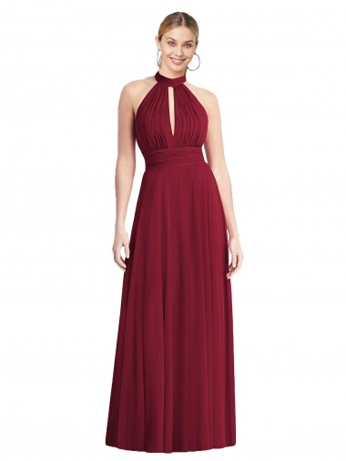 Outlet Sleeveless Soft Chiffon Open Back A-Line Burgundy Maxi Evening Dress Canada