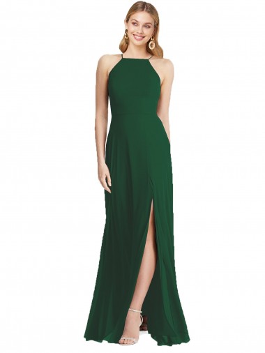 Outlet Sleeveless Soft Chiffon A-Line Dark Green Maxi Evening Dress Canada