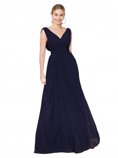 Outlet Sleeveless Soft Chiffon A-Line Dark Navy Wedding Guest Dress Canada