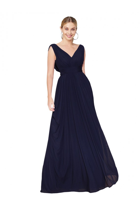 Outlet Sleeveless Soft Chiffon A-Line Dark Navy Wedding Guest Dress Canada