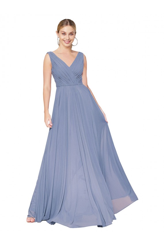 Outlet Sleeveless Soft Chiffon V-Back A-Line Dusty Blue Wedding Guest Dress Canada