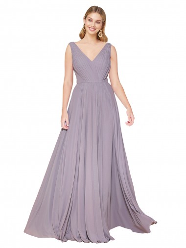 Outlet Sleeveless Soft Chiffon V-Back A-Line Dusty Rose Evening Dress Canada