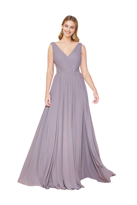 Outlet Sleeveless Soft Chiffon V-Back A-Line Dusty Rose Evening Dress Canada