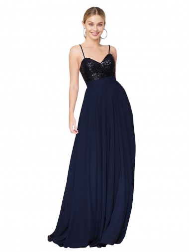 Outlet Sleeveless Soft Chiffon & Sequin A-Line Dark Navy Semi Formal Evening Dress Canada