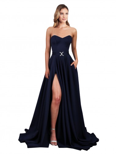 Outlet Sleeveless Stretch Crepe Low Back A-Line Dark Navy Evening Gown Canada