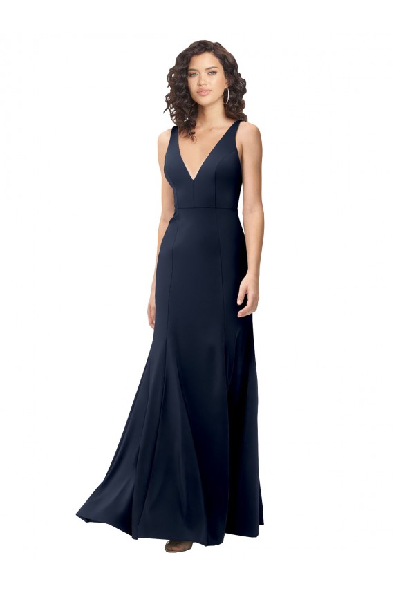 Outlet Sleeveless Stretch Crepe V-Back A-Line Dark Navy Evening Dress Canada